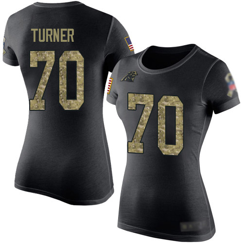 Carolina Panthers Black Camo Women Trai Turner Salute to Service NFL Football #70 T Shirt